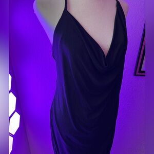 NEW Cowl Neck Midi Cross Strap Black Dress